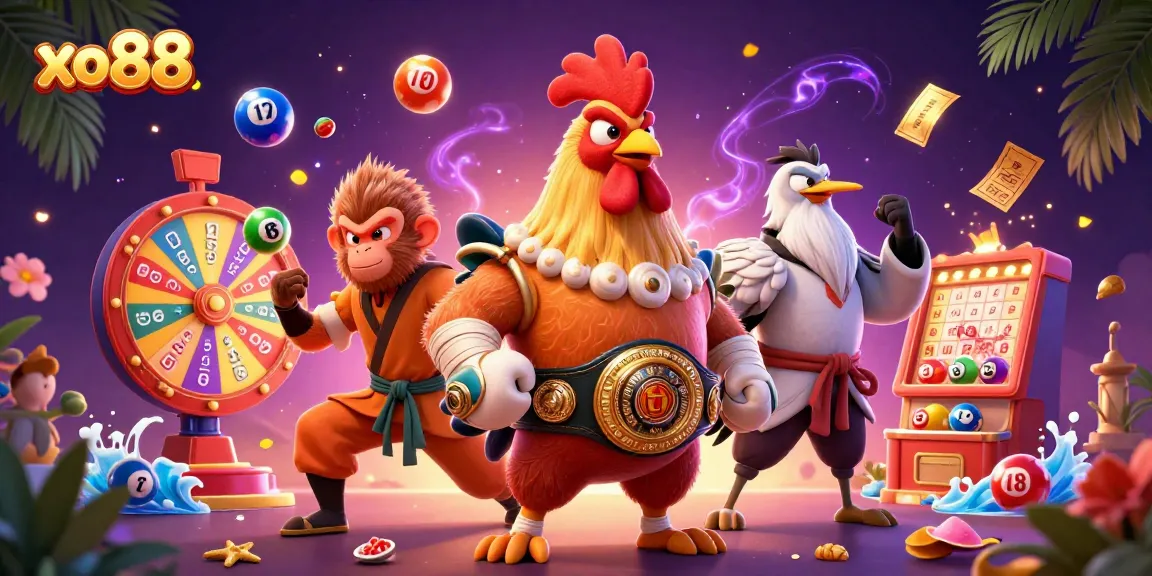 Engage with xo88's dynamic lottery scene featuring vibrant characters and elements.