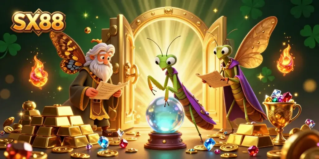 Engage fortune teller and librarian exploring riches at SX88's vibrant online casino.
