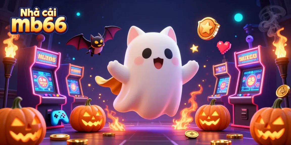Play exciting games with Nhà cái mb66 in this vibrant ghost casino scene filled with fun elements.