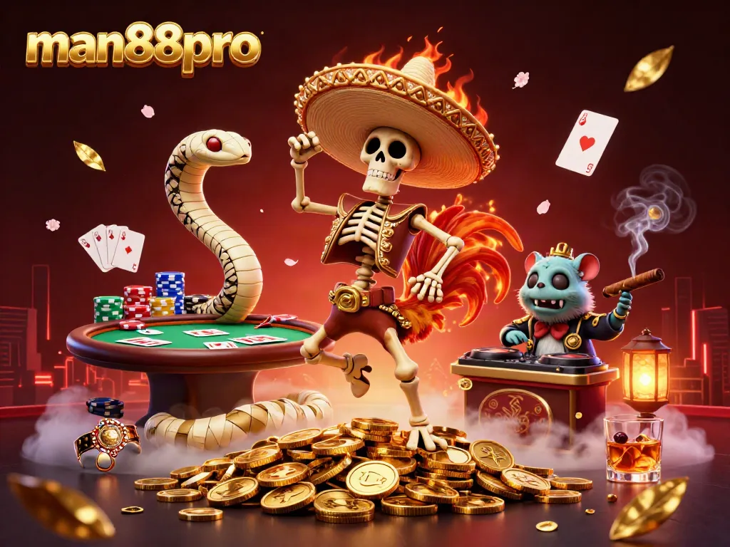 Experience the vibrant world of man88pro where exciting casino games meet online gambling entertainment, featuring lively characters and dynamic visuals.