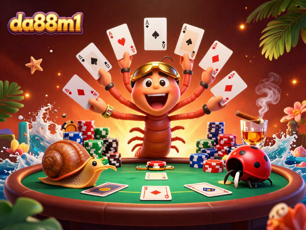 Engage with da88m1 as colorful characters animate a vibrant poker game scene.