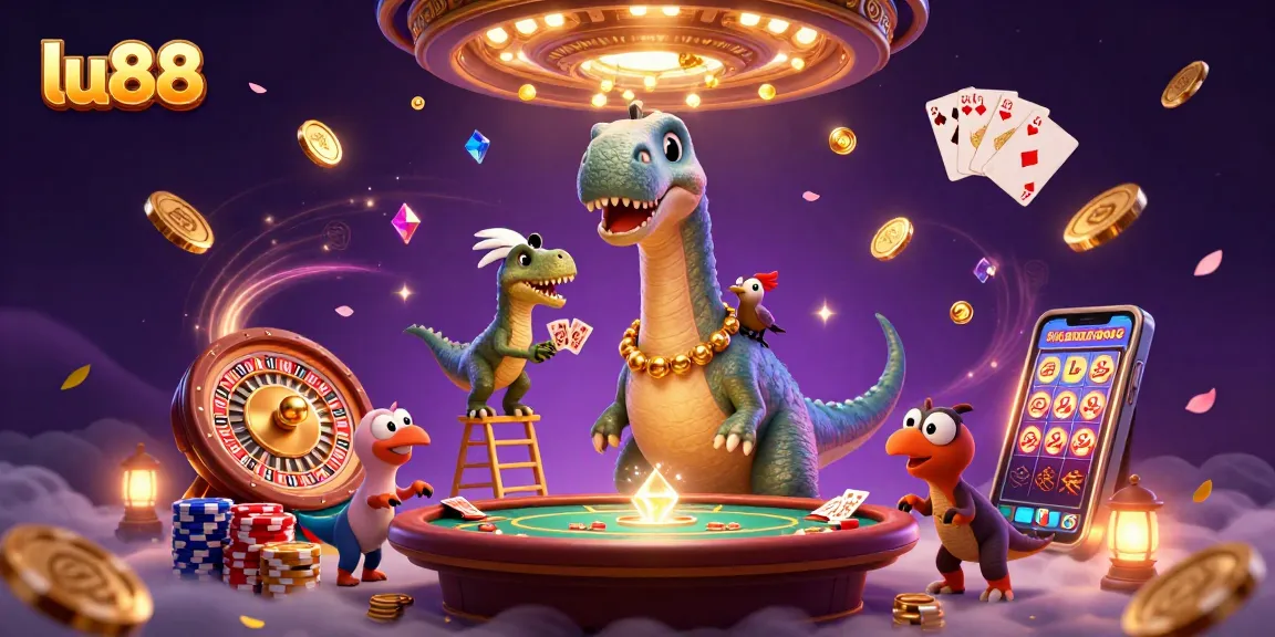 Experience the thrilling gaming atmosphere at lu88 with cascading coins and vibrant cartoon characters.