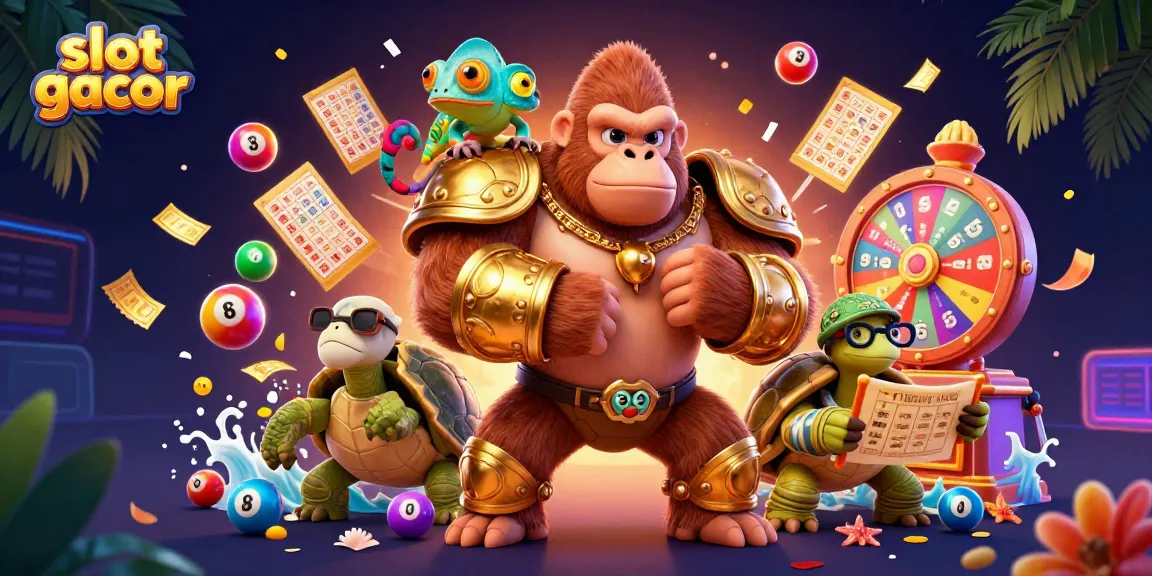Engage with slot gacor through vibrant characters and dynamic casino elements in this colorful illustration.