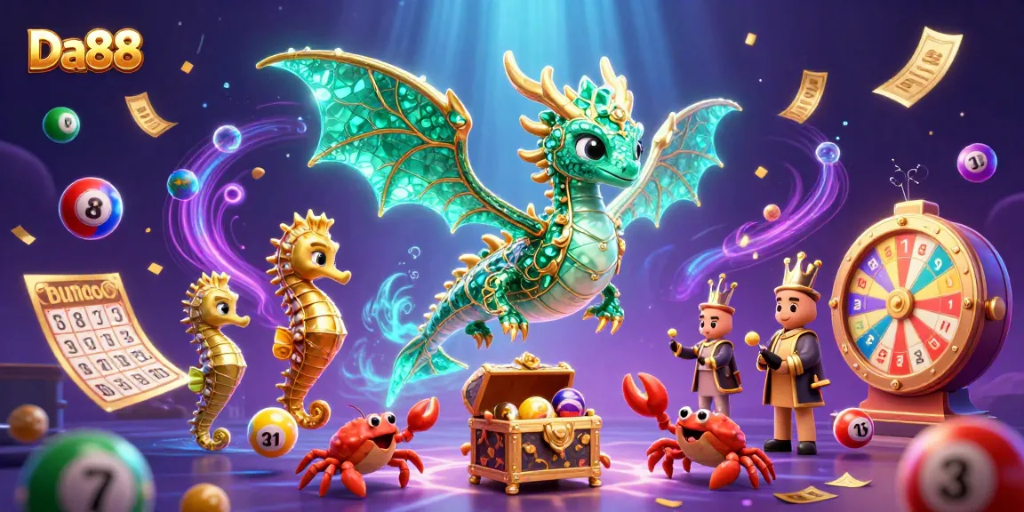 Experience thrilling gaming at Da88 with a vibrant scene of lottery and casino elements.