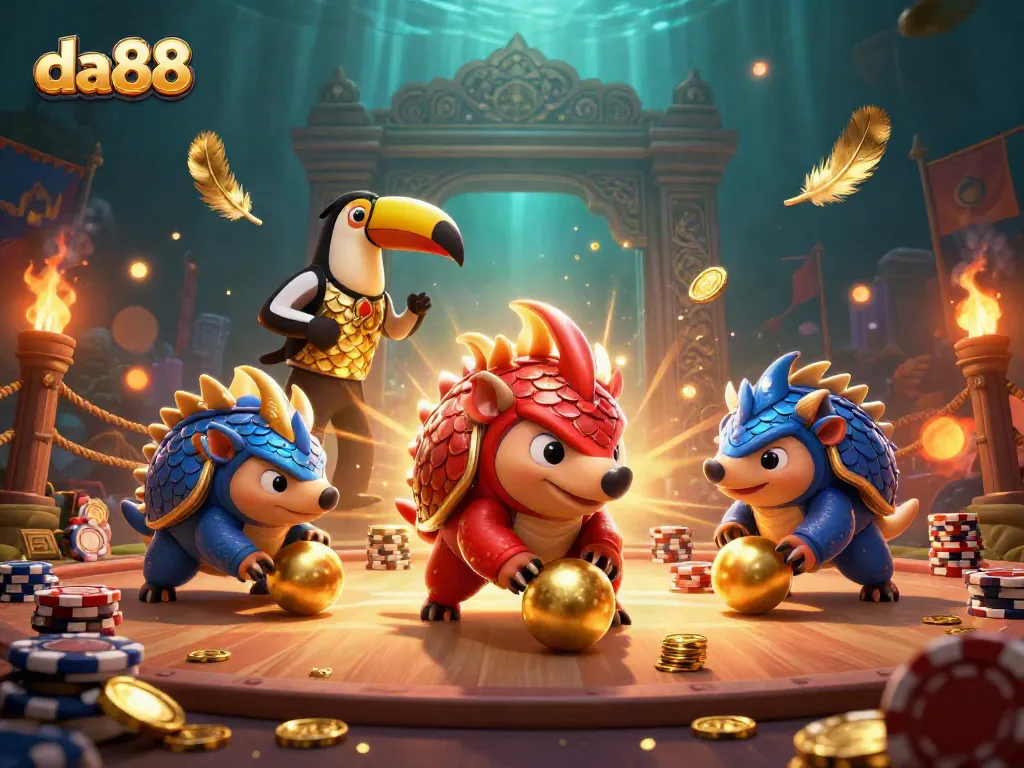 Join the action at da88 with vibrant animated pangolins bowling through poker chips!