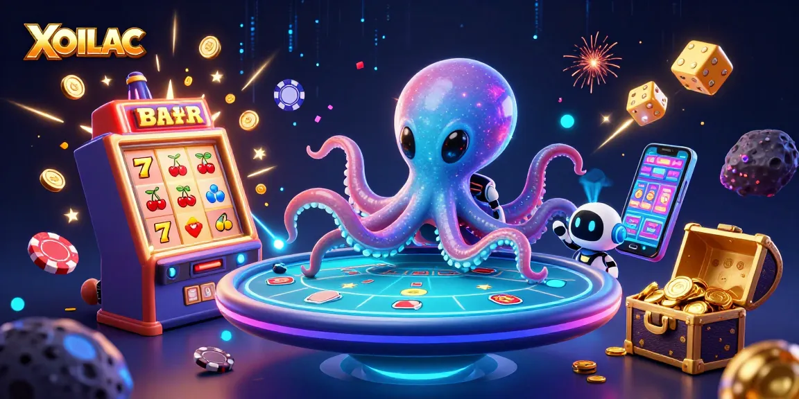 Engage in exciting poker action with XOILAC's vibrant cartoon aliens at a holographic table.