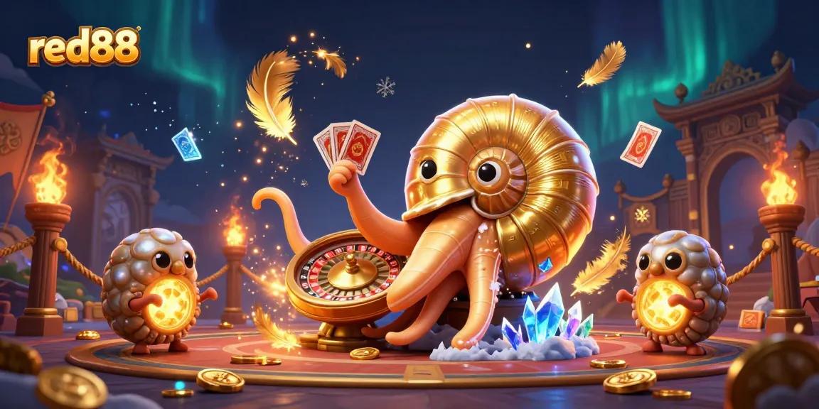 Catch the excitement of red88 with a 3D nautilus roulette wheel and glowing ammonite companions in a vibrant casino atmosphere.