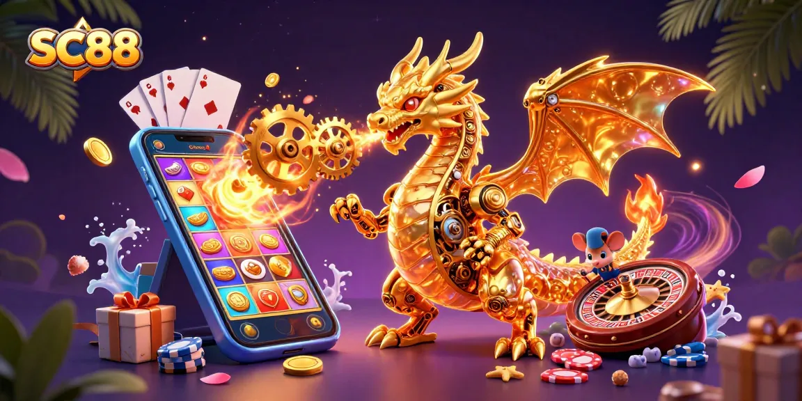 SC88 offers immersive gaming with rich visuals, featuring a golden dragon and dynamic slot games.