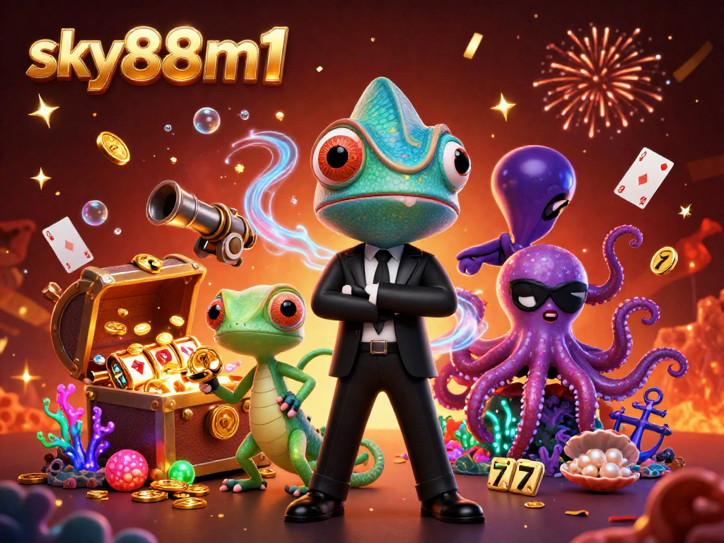 Join the excitement at sky88m1 with thrilling slot machines and colorful treasures in a vibrant underwater scene.