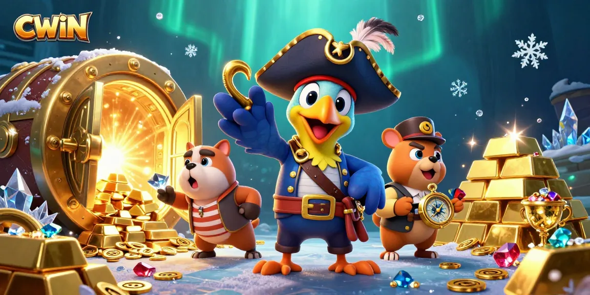 CWIN dazzles players with a dynamic 3D pirate scene featuring treasures and gaming elements.