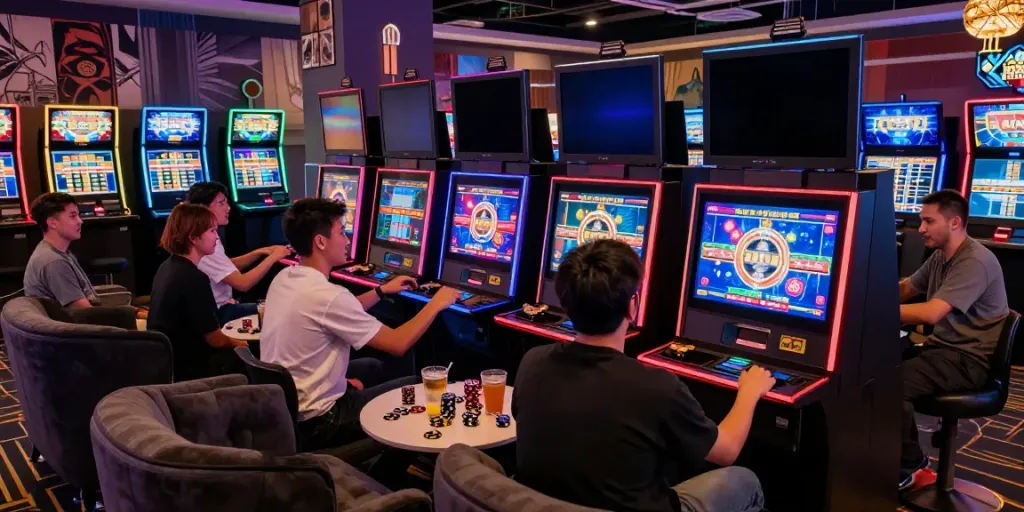 Engaging online gambling atmosphere at DA88 with players enjoying vibrant slot games.